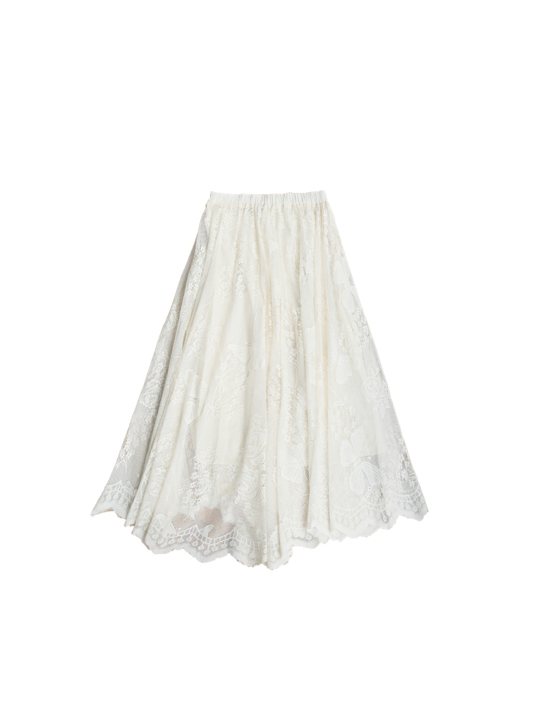 Apricot Butterfly Lace Midi Skirt for Women - Loose A-Line Vintage Style Long Skirt for Autumn and Winter Fashion Apricot Butterfly Lace Midi Skirt for Women - Loose A-Line Vintage Style Long Skirt for Autumn and Winter Fashion