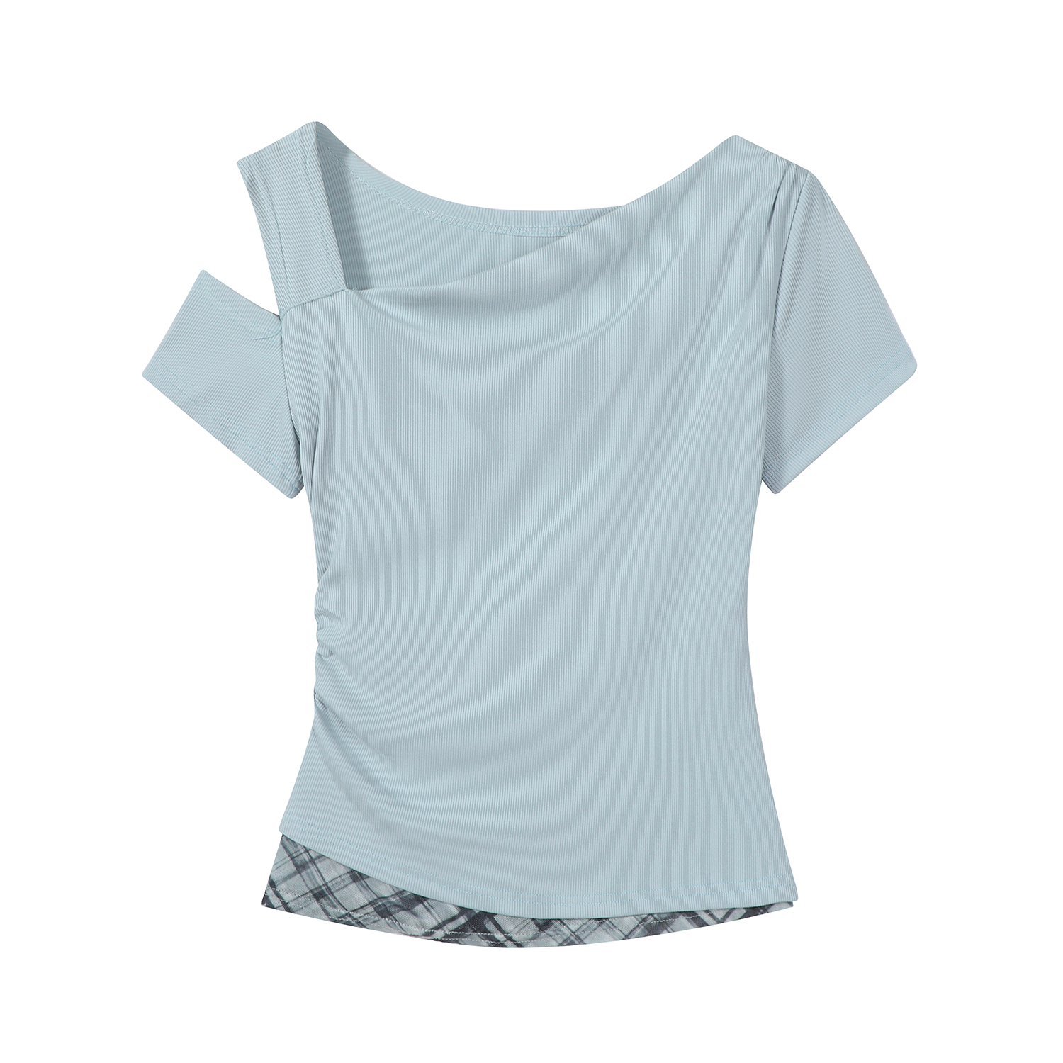 Apricot Faux Two-Piece Off-Shoulder Short Sleeve T-Shirt for Women - Summer Slim Waist Irregular Top, Y2K Style Fashion Apricot Faux Two-Piece Off-Shoulder Short Sleeve T-Shirt for Women - Summer Slim Waist Irregular Top, Y2K Style Fashion