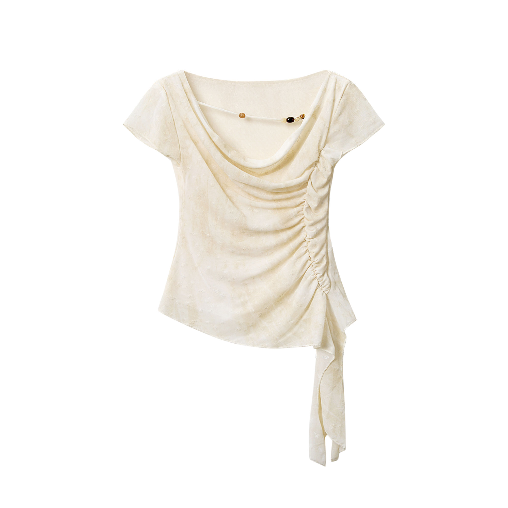 Apricot Gradient Off-Shoulder Top for Women with Flowing Ribbons, Slim Fit Short Sleeves - Summer Fashion Essential Apricot Gradient Off-Shoulder Top for Women with Flowing Ribbons, Slim Fit Short Sleeves - Summer Fashion Essential