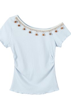 Apricot Off-Shoulder Top for Women - Summer 2025 Short-Sleeve Blouse, Casual OOTD, Vacation Essential, Trendy Fashion Piece