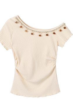 Apricot Off-Shoulder Top for Women - Summer 2025 Short-Sleeve Blouse, Casual OOTD, Vacation Essential, Trendy Fashion Piece