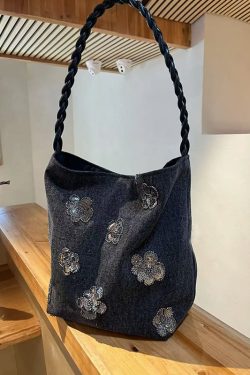 Artistic Black Dry Rose Jacquard Single-Shoulder Handbag - Chinese Style National Wind Sequin Tote Bag
