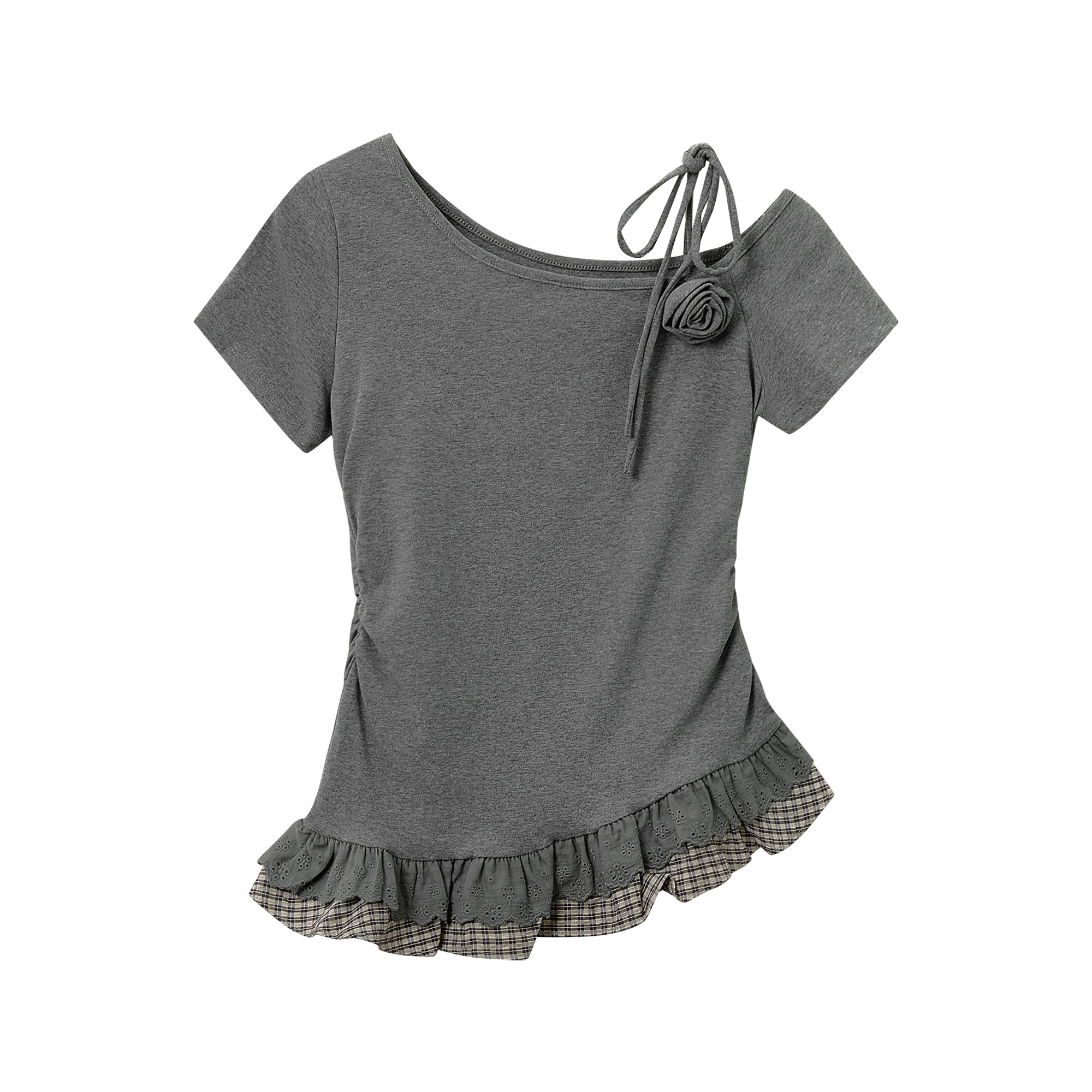 Artistic Blue One-Shoulder Top for Women - 2025 Summer Korean Style Slim Fit Short Sleeve Shirt for Spicy Girls Artistic Blue One-Shoulder Top for Women - 2025 Summer Korean Style Slim Fit Short Sleeve Shirt for Spicy Girls