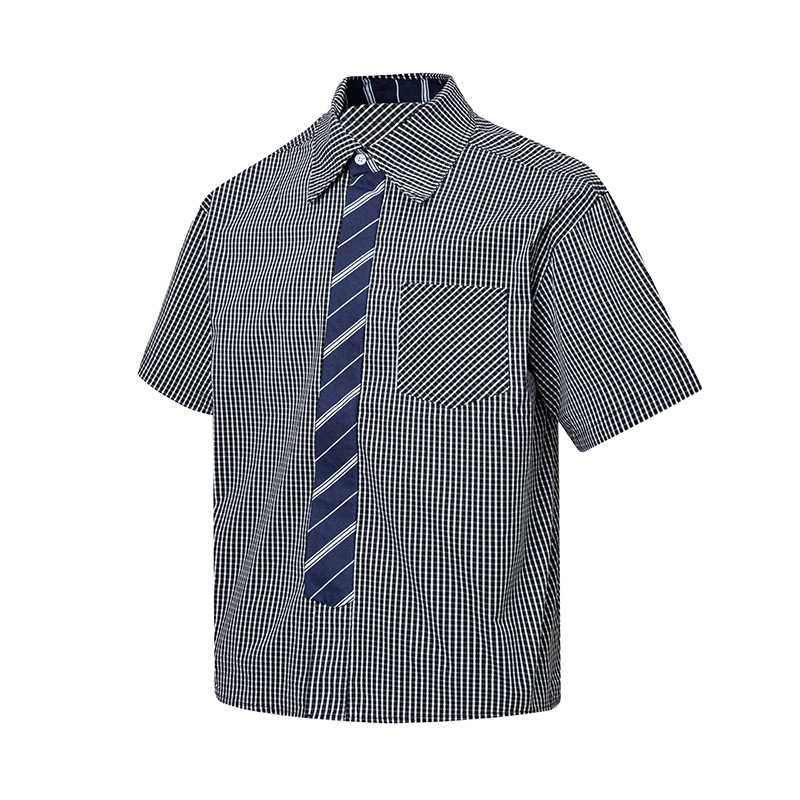 Artistic Blue Plaid Short Sleeve Shirt for Men and Women, Loose Versatile College Style, Retro 90s A-Z Summer Fashion Top Artistic Blue Plaid Short Sleeve Shirt for Men and Women, Loose Versatile College Style, Retro 90s A-Z Summer Fashion Top