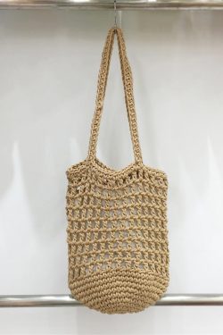 Artistic Forest Style Woven Bucket Tote Bag – Hollow Fishing Net Design, Korean Wind Ins Shoulder Bag for Vacation