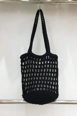 Artistic Forest Style Woven Bucket Tote Bag – Hollow Fishing Net Design, Korean Wind Ins Shoulder Bag for Vacation