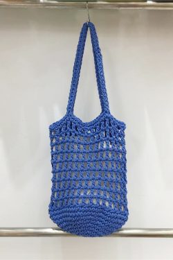 Artistic Forest Style Woven Bucket Tote Bag – Hollow Fishing Net Design, Korean Wind Ins Shoulder Bag for Vacation