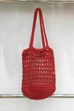 Artistic Forest Style Woven Bucket Tote Bag – Hollow Fishing Net Design, Korean Wind Ins Shoulder Bag for Vacation