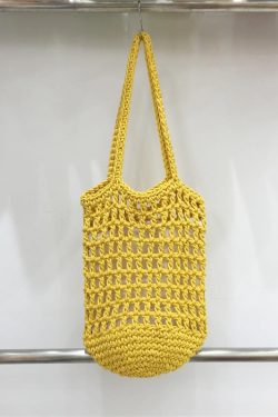 Artistic Forest Style Woven Bucket Tote Bag – Hollow Fishing Net Design, Korean Wind Ins Shoulder Bag for Vacation