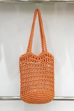 Artistic Forest Style Woven Bucket Tote Bag – Hollow Fishing Net Design, Korean Wind Ins Shoulder Bag for Vacation