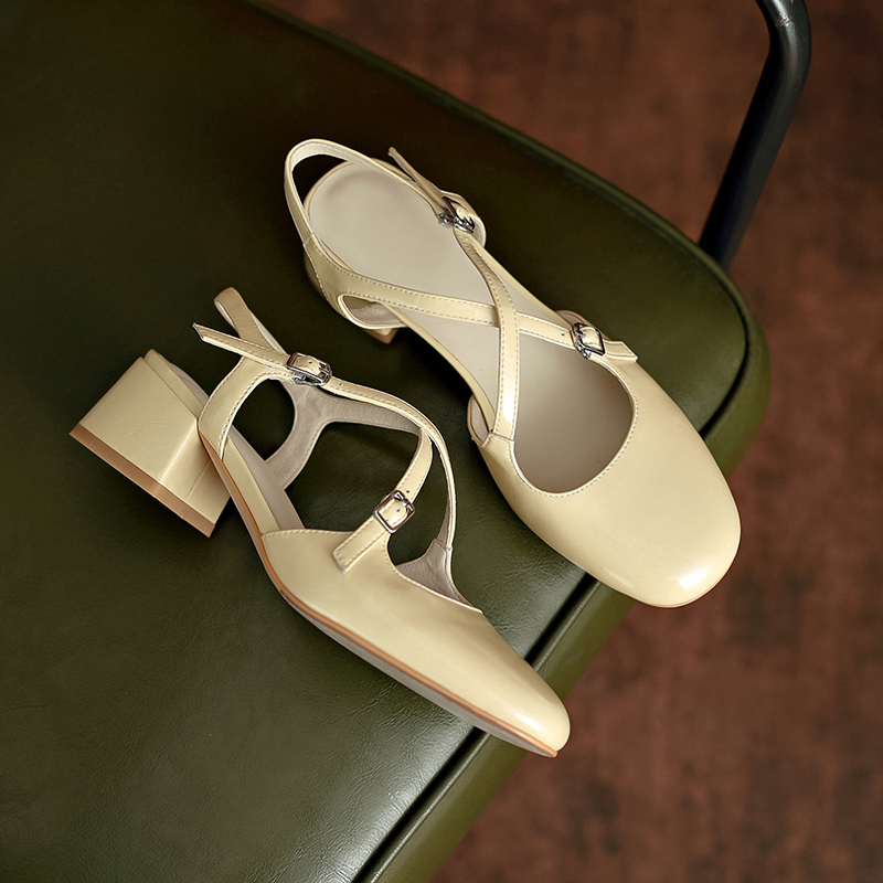 Artistic Genuine Leather Mary Jane Sandals for Women - Sweet Cross Strap, Square Toe, Chunky Heel, Perfect for 90s and Y2K Style Artistic Genuine Leather Mary Jane Sandals for Women - Sweet Cross Strap, Square Toe, Chunky Heel, Perfect for 90s and Y2K Style