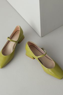Artistic Genuine Leather Mary Jane Shoes for Women - Square Toe, Medium Heeled, French Style, Perfect for Commuting