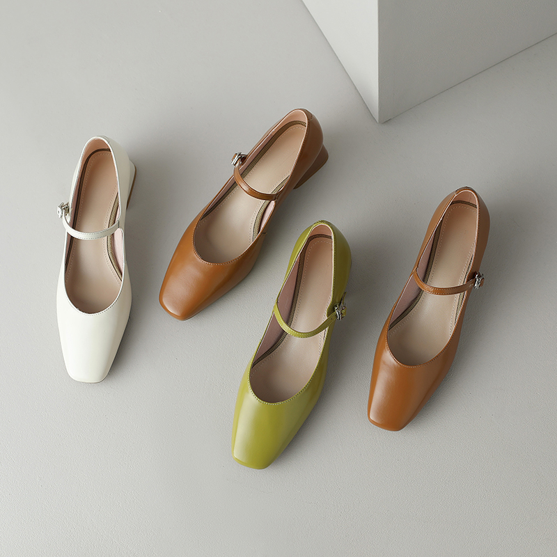 Artistic Genuine Leather Mary Jane Shoes for Women - Square Toe, Medium Heeled, French Style, Perfect for Commuting Artistic Genuine Leather Mary Jane Shoes for Women - Square Toe, Medium Heeled, French Style, Perfect for Commuting