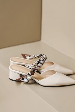 Artistic Genuine Leather Mid-Heel Slippers for Women - Slim Pointed Toe Half Mules, French Style Chic Footwear