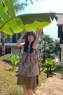 Artistic Printed Sleeveless Top with Shoulder Ties for Women - Casual Summer Beach Top, Perfect for Vacation Style