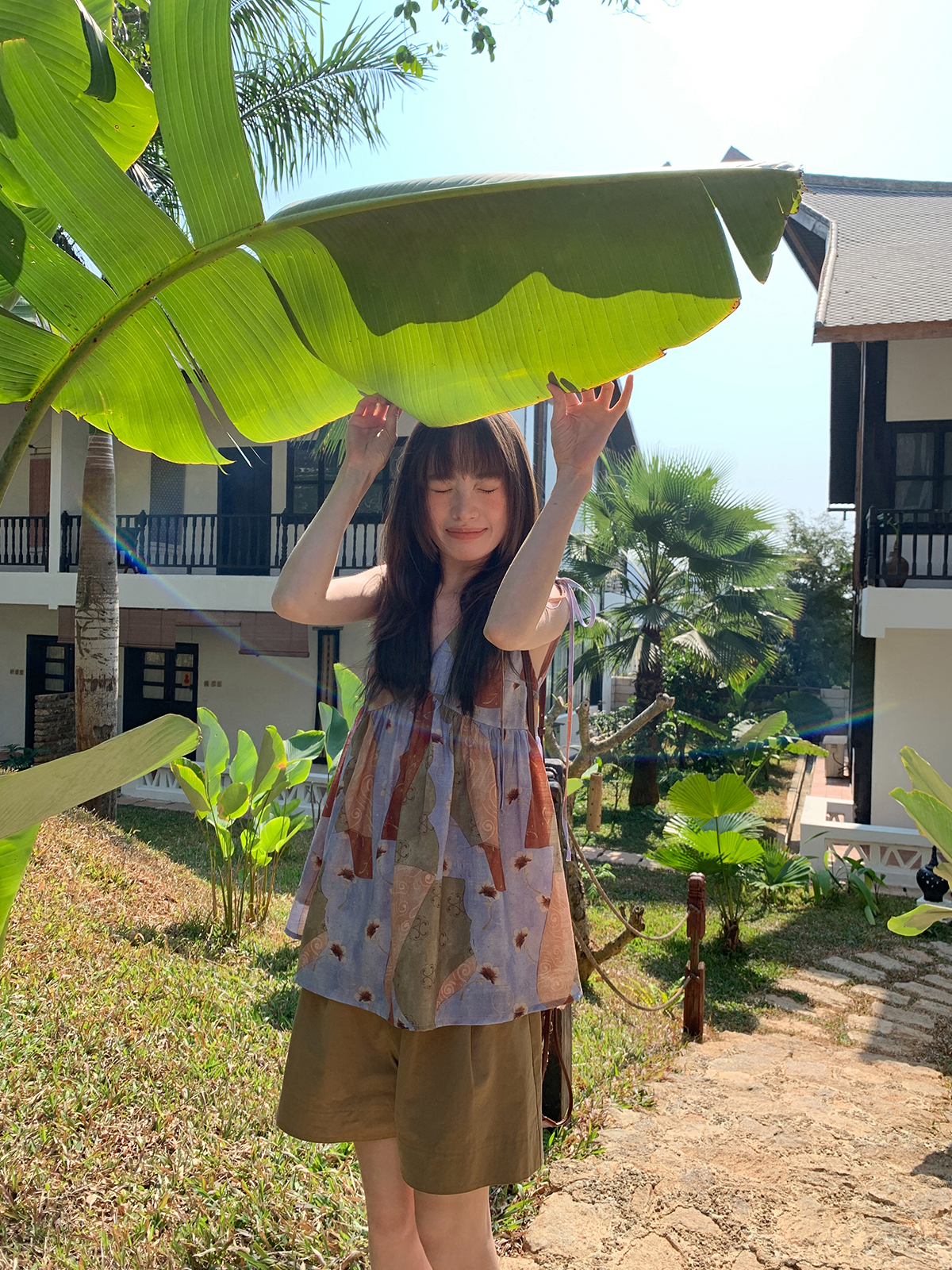 Artistic Printed Sleeveless Top with Shoulder Ties for Women - Casual Summer Beach Top, Perfect for Vacation Style Artistic Printed Sleeveless Top with Shoulder Ties for Women - Casual Summer Beach Top, Perfect for Vacation Style