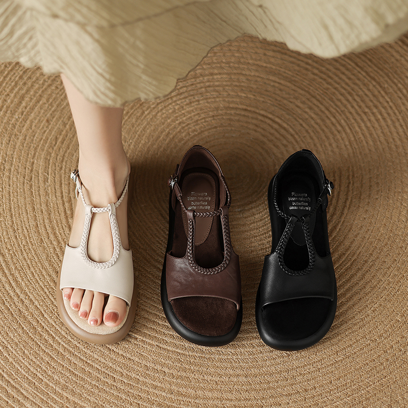 Artistic Retro College Style Women's Genuine Leather Sandals - Casual Thick-Soled Height-Increasing Beach Shoes Artistic Retro College Style Women's Genuine Leather Sandals - Casual Thick-Soled Height-Increasing Beach Shoes