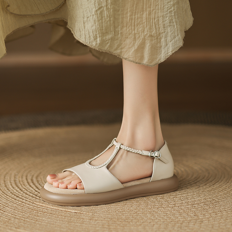 Artistic Retro College Style Women's Genuine Leather Sandals - Casual Thick-Soled Height-Increasing Beach Shoes Artistic Retro College Style Women's Genuine Leather Sandals - Casual Thick-Soled Height-Increasing Beach Shoes