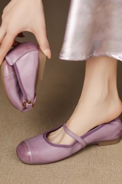 Artistic Retro One-Word Belt, Slim Spring Fashion Chinese-Style Flat Shoes for Women, Sweet Gentle Design