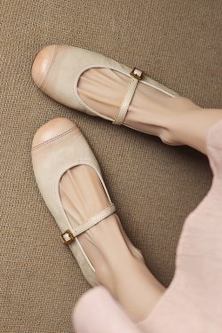 Artistic Retro One-Word Belt, Slim Spring Fashion Chinese-Style Flat Shoes for Women, Sweet Gentle Design