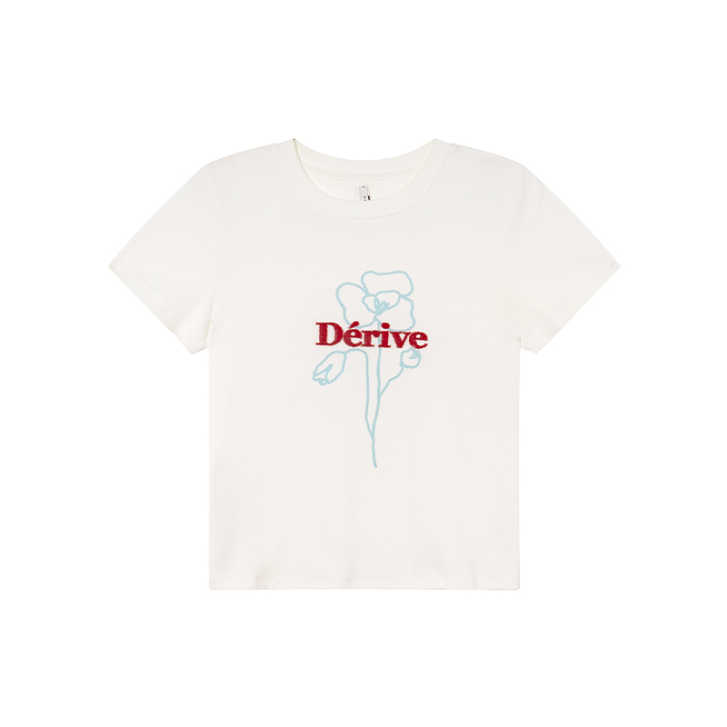 Artistic Towel Embroidery Printed Short Sleeve T-Shirt for Women - Summer Slim Fit Shoulder Top, Casual Chic Style Artistic Towel Embroidery Printed Short Sleeve T-Shirt for Women - Summer Slim Fit Shoulder Top, Casual Chic Style