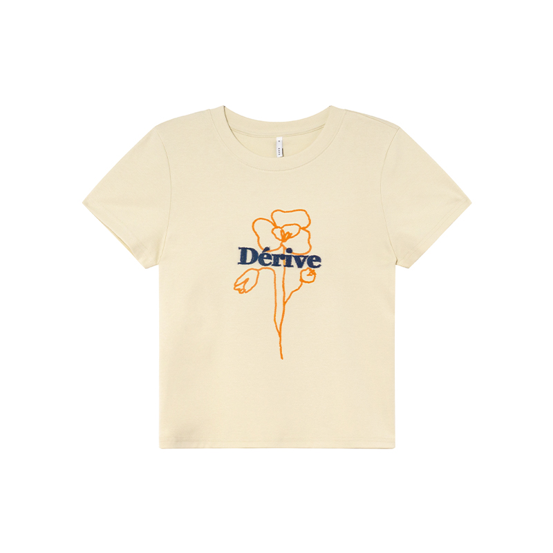 Artistic Towel Embroidery Printed Short Sleeve T-Shirt for Women - Summer Slim Fit Shoulder Top, Casual Chic Style Artistic Towel Embroidery Printed Short Sleeve T-Shirt for Women - Summer Slim Fit Shoulder Top, Casual Chic Style