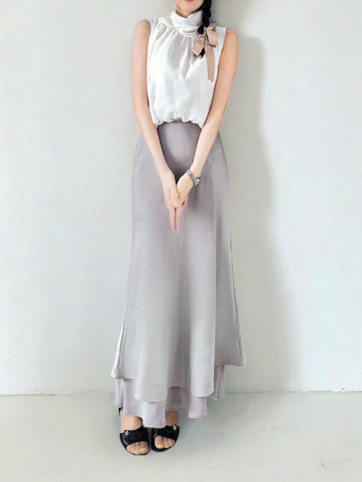 Asymmetrical Fishtail A-Line Mid-Length Skirt with Elastic Waist, Slimming Patchwork Chiffon Ruffles for Spring-Summer Fashion Asymmetrical Fishtail A-Line Mid-Length Skirt with Elastic Waist, Slimming Patchwork Chiffon Ruffles for Spring-Summer Fashion