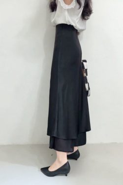 Asymmetrical Fishtail A-Line Mid-Length Skirt with Elastic Waist, Slimming Patchwork Chiffon Ruffles for Spring-Summer Fashion