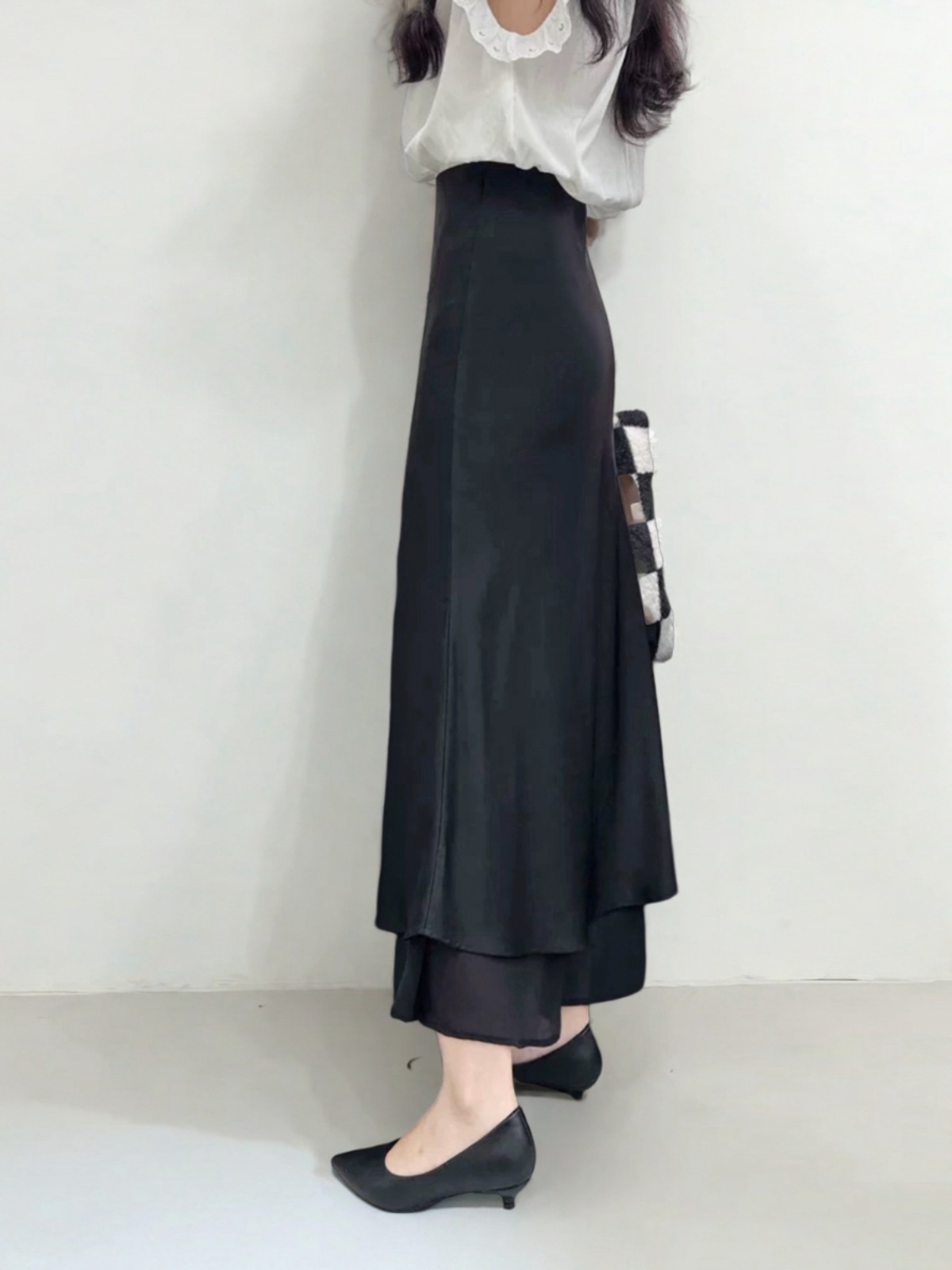 Asymmetrical Fishtail A-Line Mid-Length Skirt with Elastic Waist, Slimming Patchwork Chiffon Ruffles for Spring-Summer Fashion Asymmetrical Fishtail A-Line Mid-Length Skirt with Elastic Waist, Slimming Patchwork Chiffon Ruffles for Spring-Summer Fashion