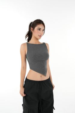 Asymmetrical Fitted Strap Knit Top with Micro透字领 - Trendy Y2K Style for Stylish Layering and Modern Looks