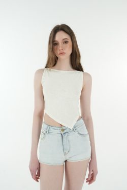 Asymmetrical Fitted Strap Knit Top with Micro透字领 - Trendy Y2K Style for Stylish Layering and Modern Looks