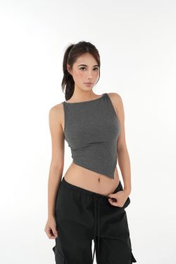 Asymmetrical Fitted Strap Knit Top with Micro透字领 - Trendy Y2K Style for Stylish Layering and Modern Looks