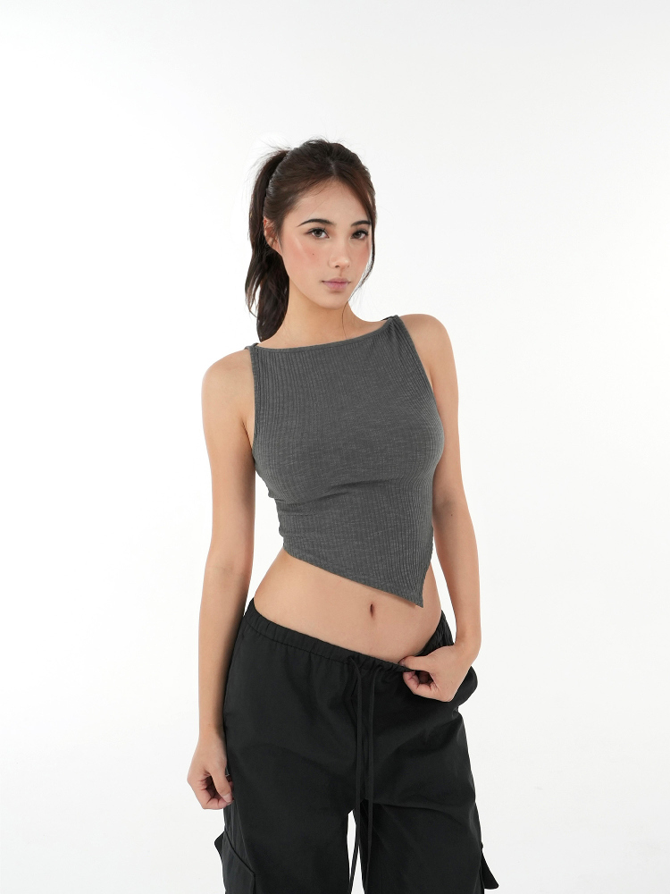 Asymmetrical Fitted Strap Knit Top with Micro透字领 - Trendy Y2K Style for Stylish Layering and Modern Looks Asymmetrical Fitted Strap Knit Top with Micro透字领 - Trendy Y2K Style for Stylish Layering and Modern Looks