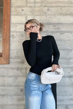 Asymmetrical Long Sleeve T-Shirt for Women - Minimalist Korean Style Slim Fit Top - Fashionable Spring 2025 Design