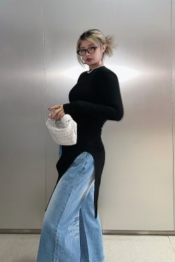 Asymmetrical Long Sleeve T-Shirt for Women - Minimalist Korean Style Slim Fit Top - Fashionable Spring 2025 Design