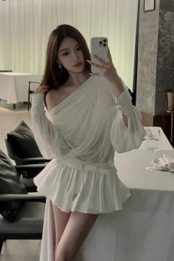 Asymmetrical Ruffled Semi-Transparent Set - Women's Romantic Love Shirt & Skirt Pants - Y2K Style Christmas Outfit