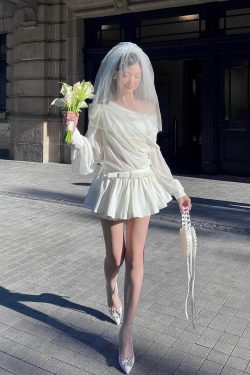 Asymmetrical Ruffled Semi-Transparent Set - Women's Romantic Love Shirt & Skirt Pants - Y2K Style Christmas Outfit