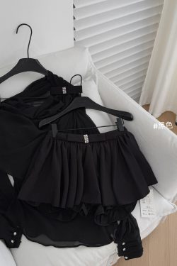 Asymmetrical Ruffled Semi-Transparent Set - Women's Romantic Love Shirt & Skirt Pants - Y2K Style Christmas Outfit