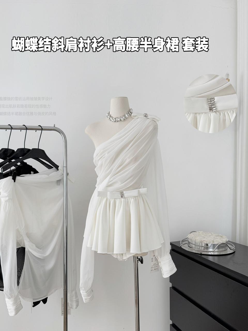 Asymmetrical Ruffled Semi-Transparent Set - Women's Romantic Love Shirt & Skirt Pants - Y2K Style Christmas Outfit Asymmetrical Ruffled Semi-Transparent Set - Women's Romantic Love Shirt & Skirt Pants - Y2K Style Christmas Outfit