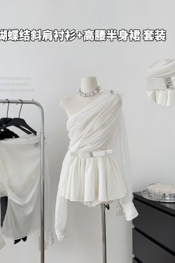 Asymmetrical Ruffled Semi-Transparent Set - Women's Romantic Love Shirt & Skirt Pants - Y2K Style Christmas Outfit