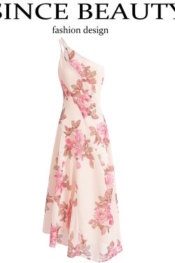 Asymmetrical Shoulder Strap Printed Dress for Women - 2025 Summer Vacation Style, Trendy Long Skirt, Chic French Design