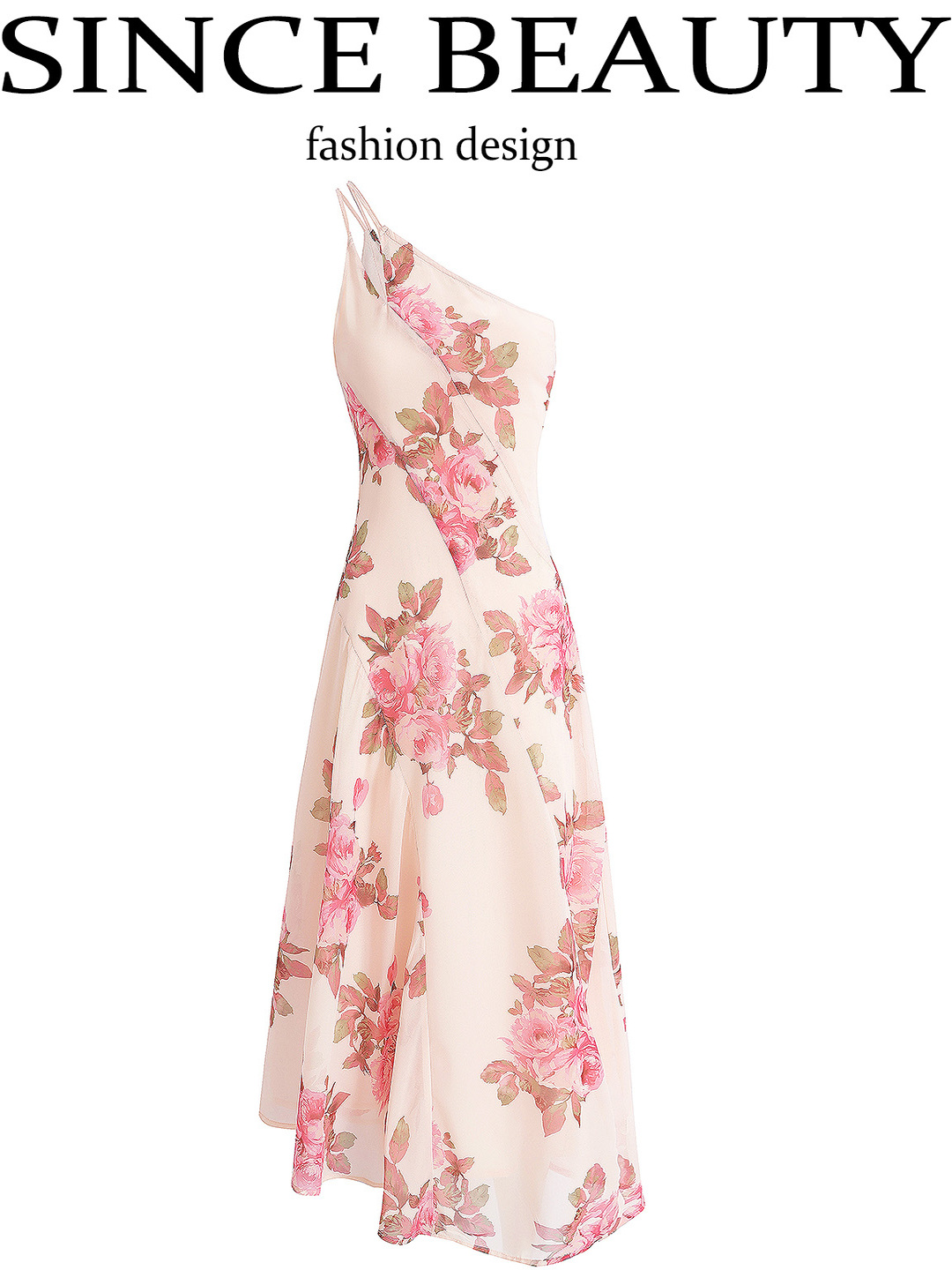 Asymmetrical Shoulder Strap Printed Dress for Women - 2025 Summer Vacation Style, Trendy Long Skirt, Chic French Design Asymmetrical Shoulder Strap Printed Dress for Women - 2025 Summer Vacation Style, Trendy Long Skirt, Chic French Design