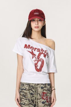 Asymmetrical Slim Fit Short Sleeve T-Shirt for Women - Spicy Girl American Style Summer Top, Unique 90s Inspired Fashion