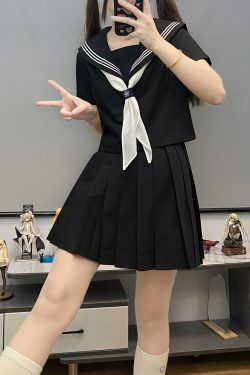 Authentic Black Indigo Three-Volume Unruly Sailor Suit Set - Camellia & Book JK Uniform, Basic Version, Korean Style Middle School Outfit
