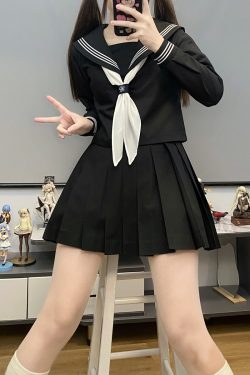 Authentic Black Indigo Three-Volume Unruly Sailor Suit Set - Camellia & Book JK Uniform, Basic Version, Korean Style Middle School Outfit
