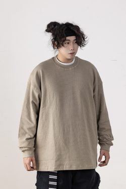 Autumn Minimalist Breathable Waffle Long Sleeve T-Shirt for Men - Loose Fit Round Neck Casual Wear Trend