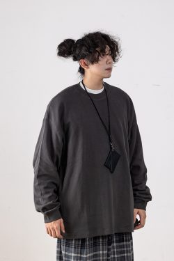 Autumn Minimalist Breathable Waffle Long Sleeve T-Shirt for Men - Loose Fit Round Neck Casual Wear Trend