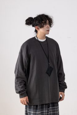 Autumn Minimalist Breathable Waffle Long Sleeve T-Shirt for Men - Loose Fit Round Neck Casual Wear Trend