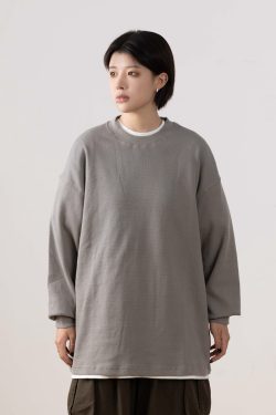 Autumn Minimalist Breathable Waffle Long Sleeve T-Shirt for Men - Loose Fit Round Neck Casual Wear Trend