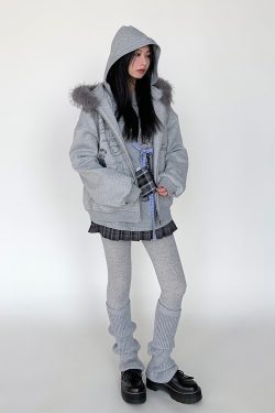 Autumn Winter Fleece-Lined Hoodie for Women - Black and White Printed Loose Jacket, Casual Streetwear Style